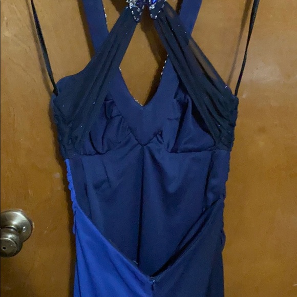 Navy Gradient Backless Floor Length Prom Dress - Picture 5 of 6